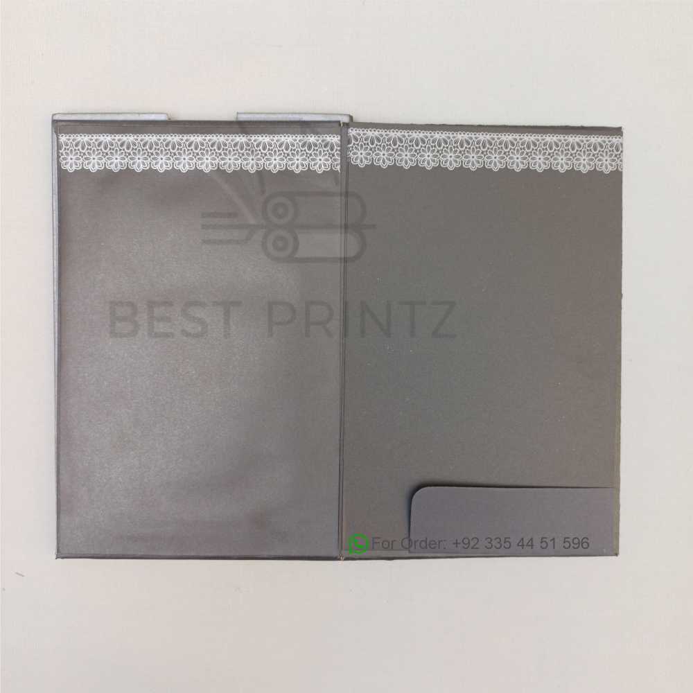 131 Make a grand statement with this exquisitely designed luxury wedding invitation. This elegant set features a striking deep grey and gold floral damask pattern, complemented by a sophisticated "Invitation" emblem and a high-quality Shajri Aqeeq prayer bead (Tasbih) for a touch of spiritual grace. The set includes a matching presentation envelope with a stylish rectangular window, perfect for showcasing your names. Whether you are searching for wedding cards in lahore or looking for the finest wedding cards in pakistan, our collection offers unmatched premium quality and craftsmanship. We specialize in providing high-quality yet cheap wedding cards that don't compromise on style or elegance. For those who prefer shopping from home, our easy-to-use platform for online wedding cards allows you to browse and customize your invitations with ease. Stop searching for "wedding cards near me" and choose a timeless, regal design that perfectly reflects the beauty of your special day.