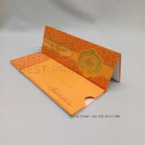 Royal Orange Damask Wedding Invitation with Gold Foil Emblem