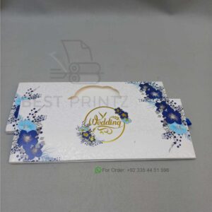 Elegant Blue Floral Wedding Invitation with Oval Window Sleeve