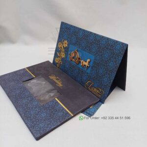 Royal Blue Damask Wedding Invitation with Laser-Cut Carriage