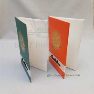 Luxury Orange & Emerald Green Wedding Invitation with Gold Foil Emblem