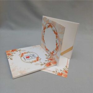 Elegant Peach Floral Wedding Invitation Card with Fold-Out Design