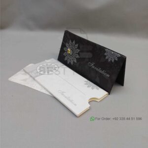 Luxury Black & Silver Mandala Wedding Invitation with Die-Cut Sleeve